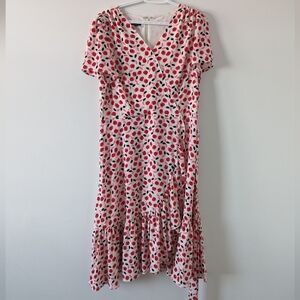 Talbots Petite Women's Size 12P Red and Pink Floral Dot Dress Flutter Sleeve NEW